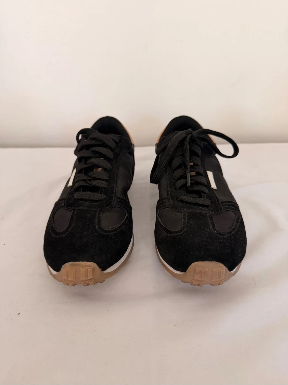 Zara Black Sneakers with Tan Heel Trim